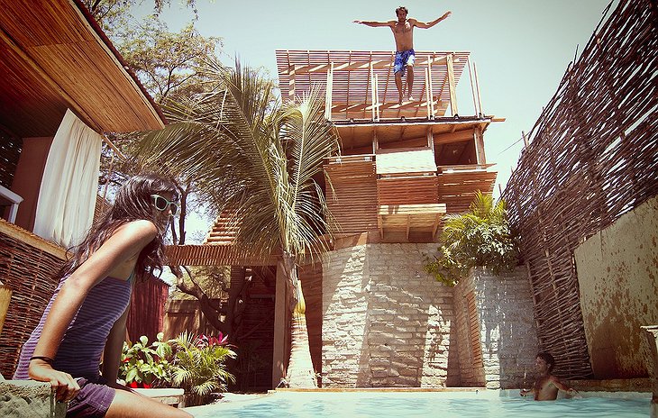Jumping from terrace to the pool