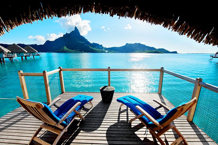 Over water bungalow balcony with ocean views