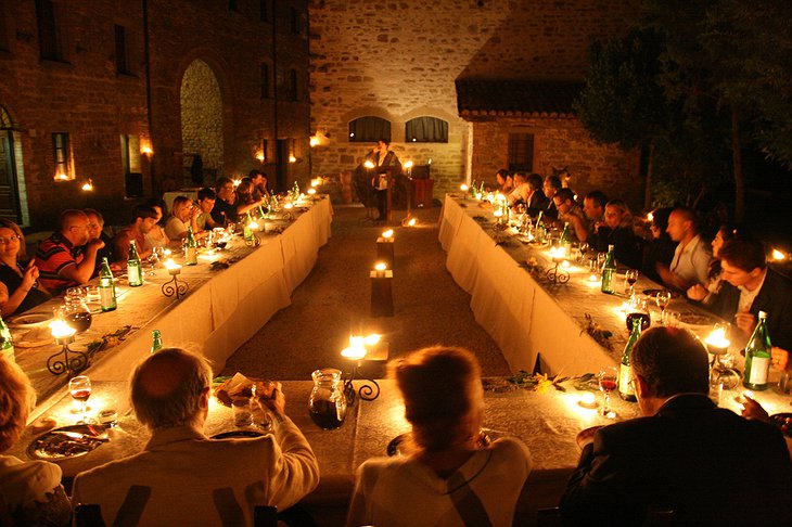 Castello di Petroia terrace dining in traditional atmosphere
