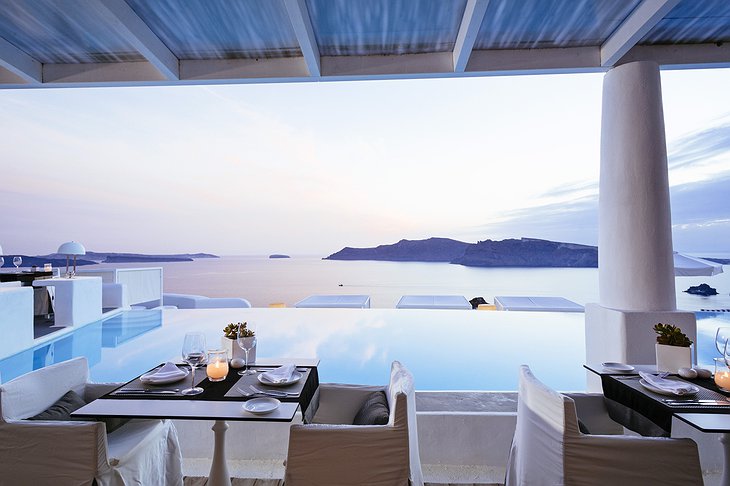 Anthos Restaurant terrace with Aegean Sea view