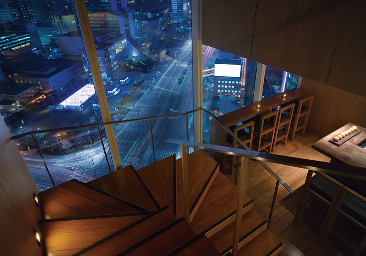 Park Hyatt Seoul staircase with panorama views