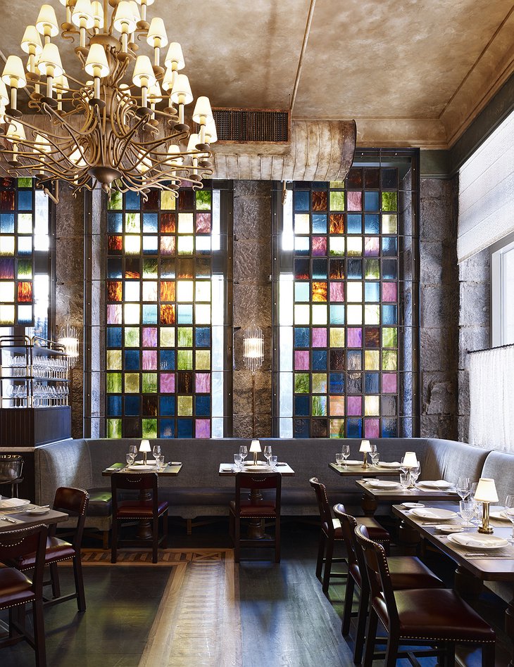 The Beekman Hotel restaurant with colorful windows