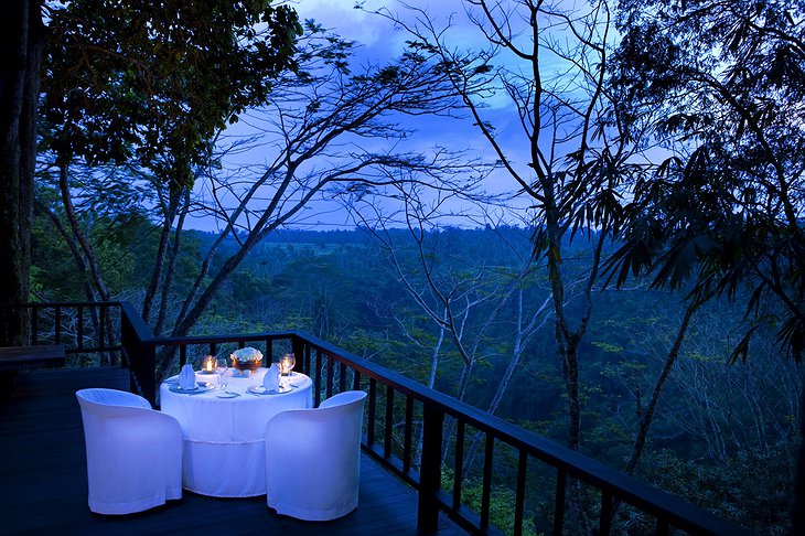 Intimate dining on the terrace with jungle views