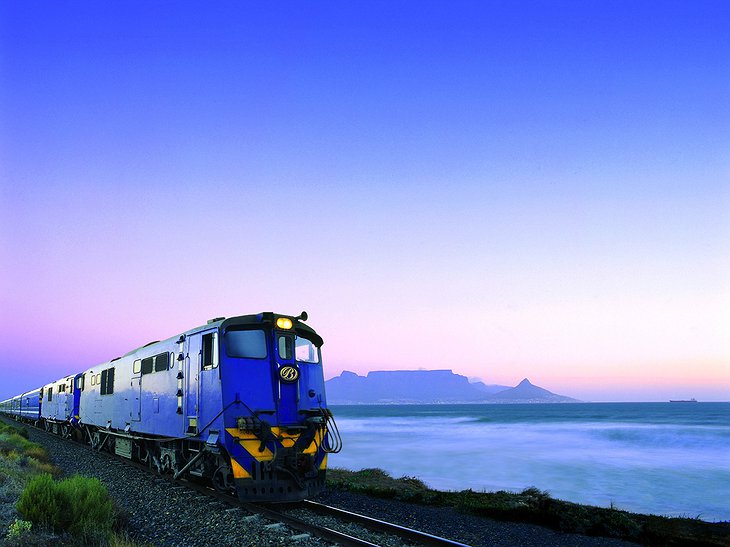 The Blue Train at sunset at the ocean