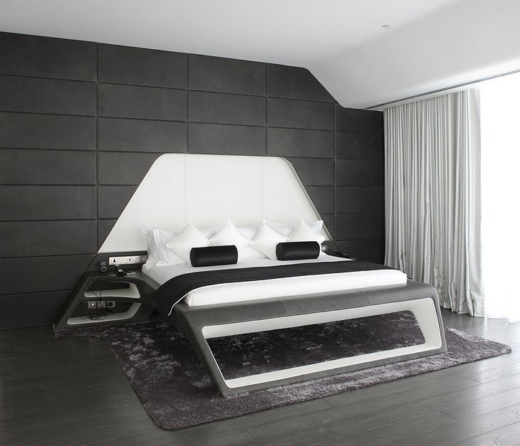 Yas Viceroy hotel design room in black and white