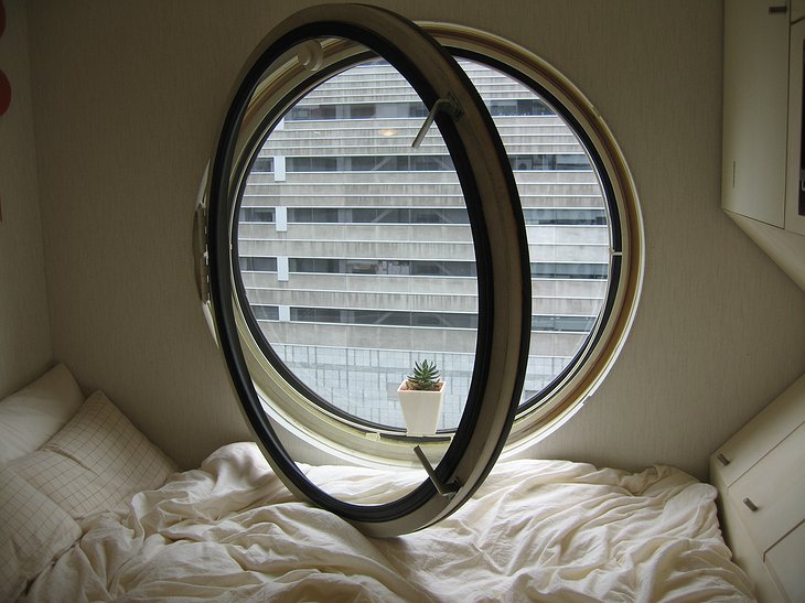 Rounded window at Nakagin Capsule Tower