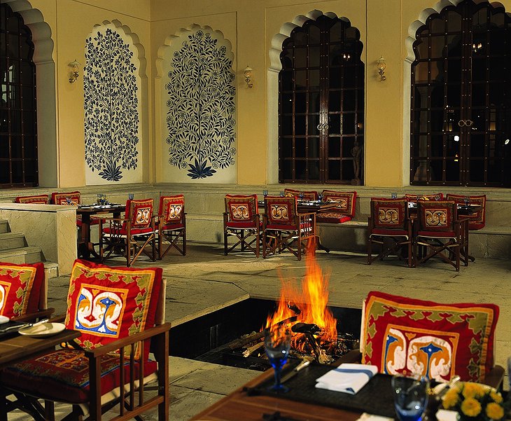 The Oberoi Vanyavilas terrace with fireplace