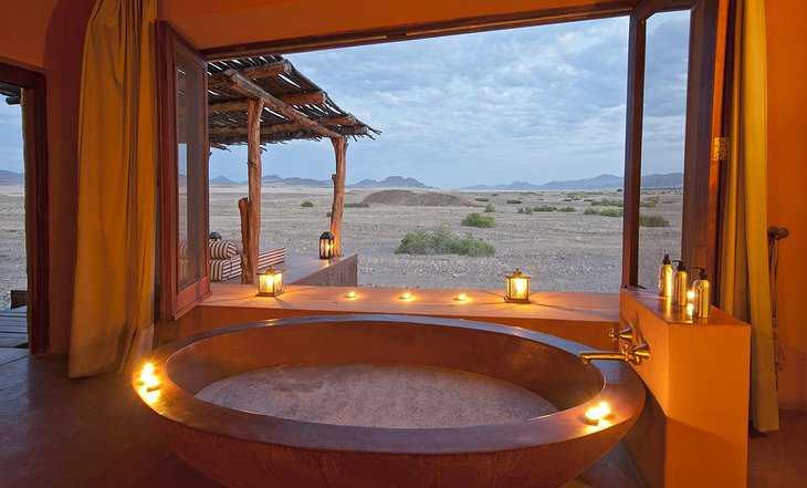 Okahirongo Elephant Lodge bathtub with desert view