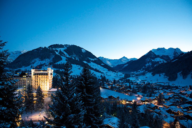 Gstaad Palace during winter covered with snow