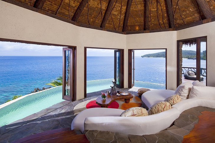 Laucala Island Resort Peninsula Villa lounge with ocean views