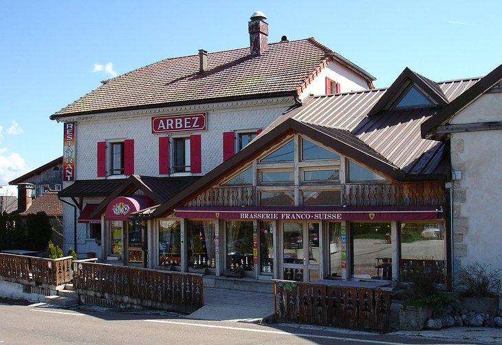 Hotel Arbez building on the border of France and Switzerland