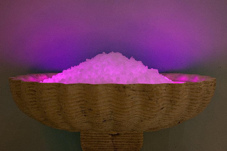 Purple lit ice holder in the spa