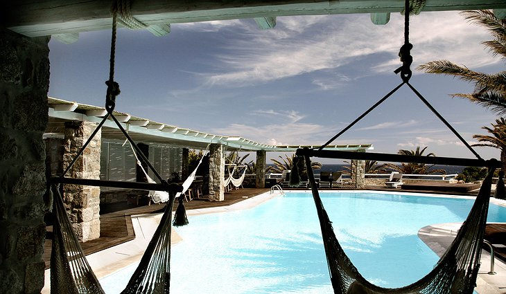 San Giorgio Mykonos hammocks above the swimming pool