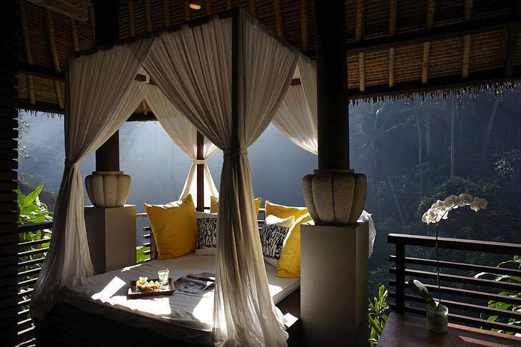 Maya Ubud Resort spa resting place with majestic view on the river