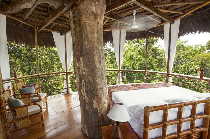 Treehouse Lodge Iquitos bungalow bedroom with jungle views