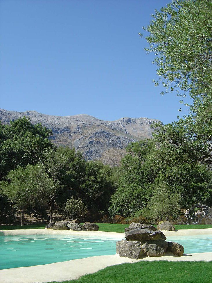 View from the swimming pool at The Hoopoe Yurt Hotel