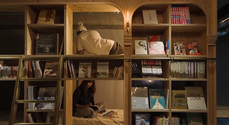 Book and Bed Tokyo bookshelves and beds