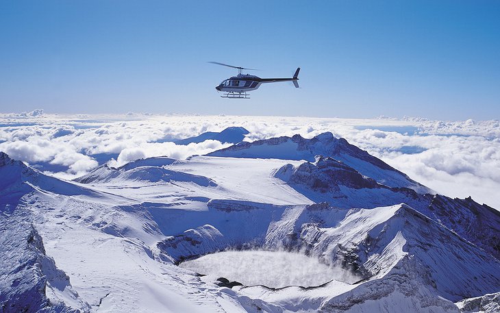 Helicopter ride above the Volcanic cones in New Zealand