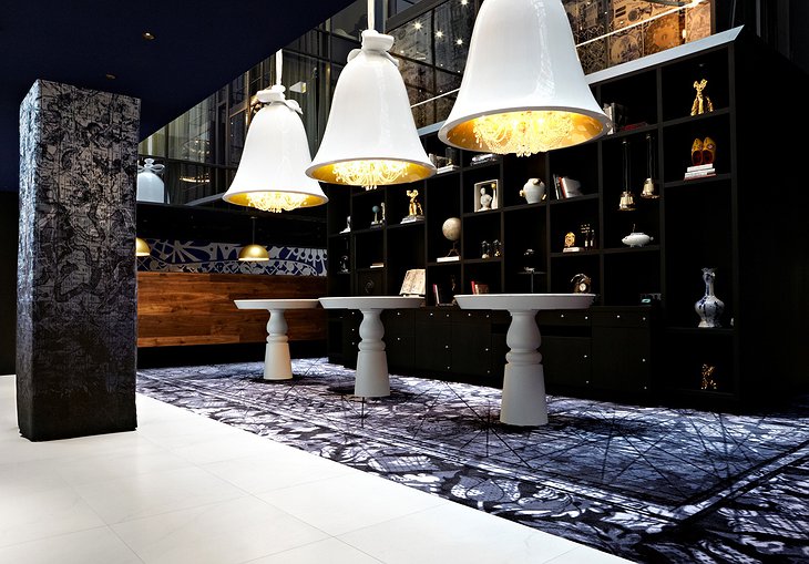 Andaz Amsterdam hotel lobby design lamps