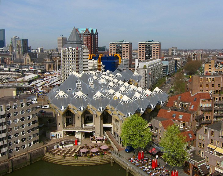 The Cube House in Rotterdam aerial