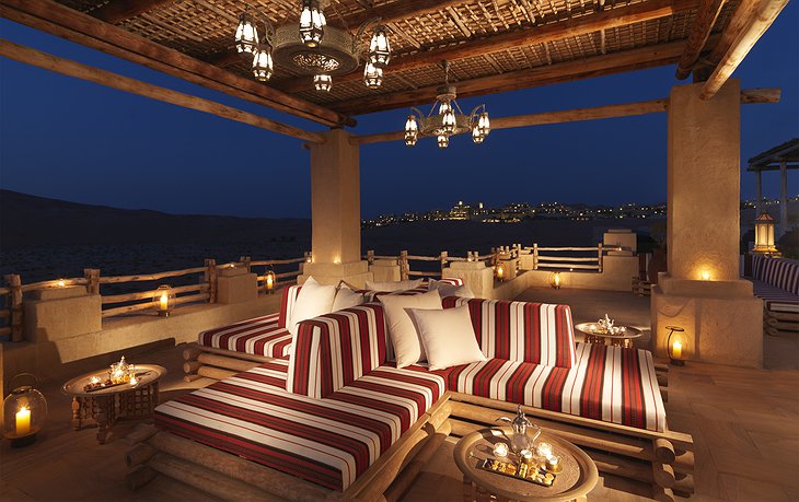 Qasr Al Sarab Desert Resort terrace majlis at night