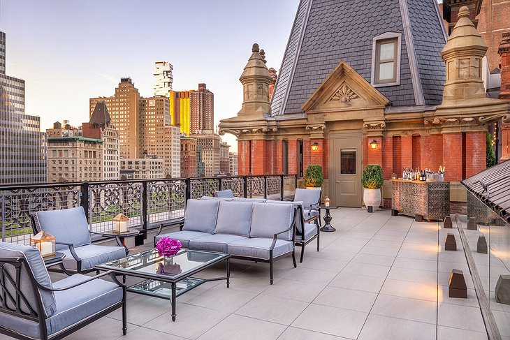 The Beekman Hotel penthouse rooftop terrace overlooking New York City