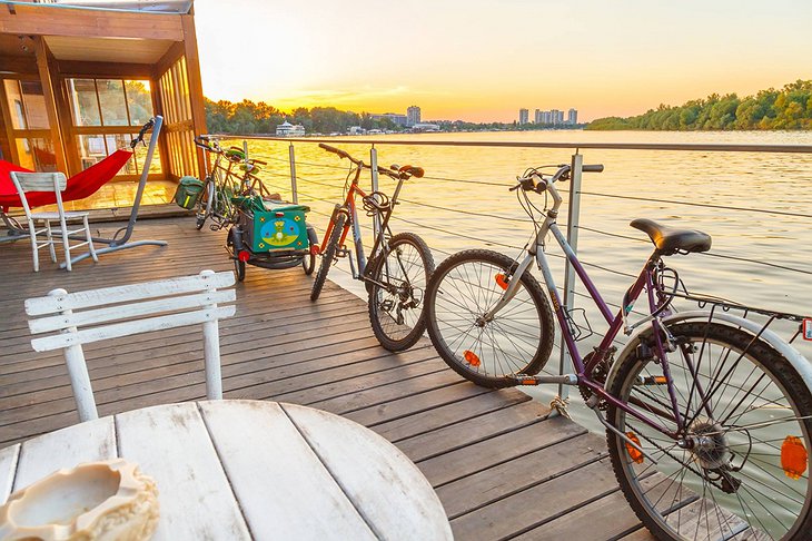 ArkaBarka Floating Hostel bikes and river panorama