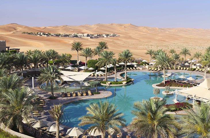 Qasr Al Sarab Desert Resort and swimming pools in the Liwa Desert