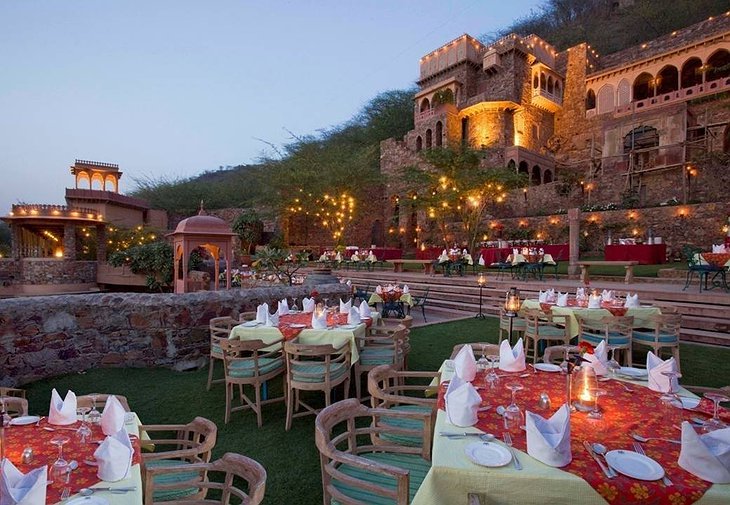 Neemrana Fort Palace dining on the terrace
