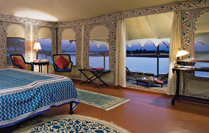 Chhatra Sagar tent interior with bed and private balcony