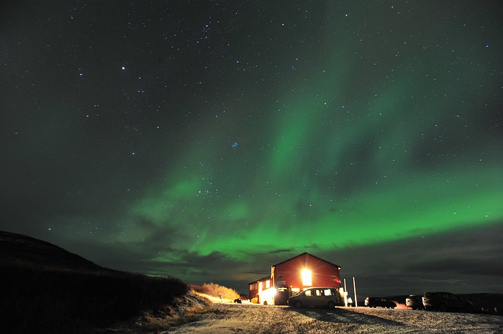Hotel Glymur and northern lights