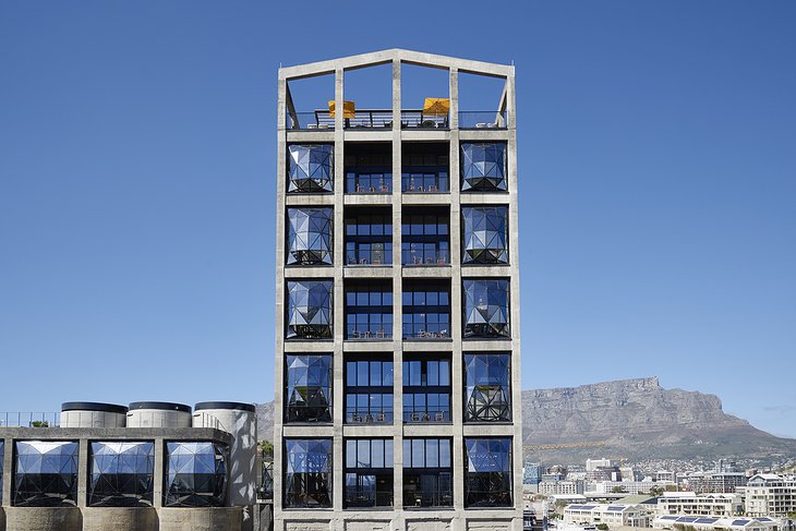 The Silo Hotel Exterior facade, industrial building mixed with modern architecture