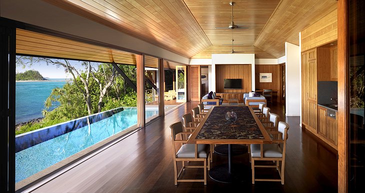 Qualia Hamilton Island dining room with swimming poolQualia Hamilton Island