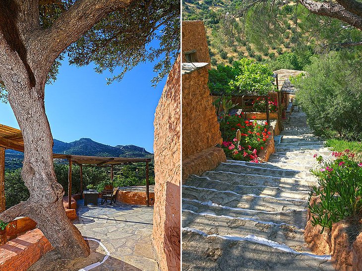 Stairs and terrace in Aspros Potamos Hotel
