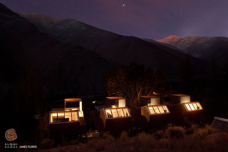 Elqui Domos wooden houses at night