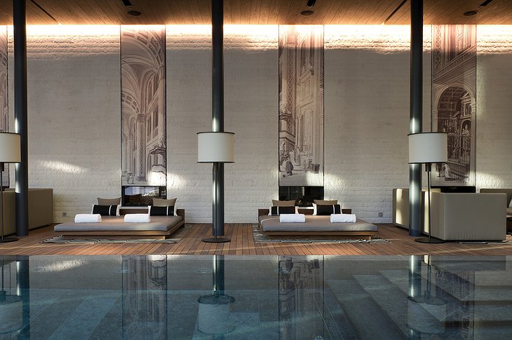 The Chedi Andermatt indoor pool lounges