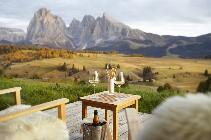 A drink with a view from the terrace in autumn