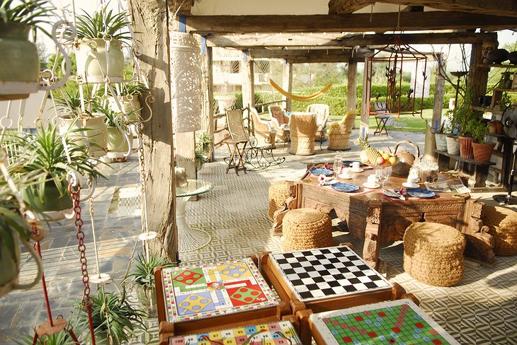 The Farm, Jaipur terrace with table games