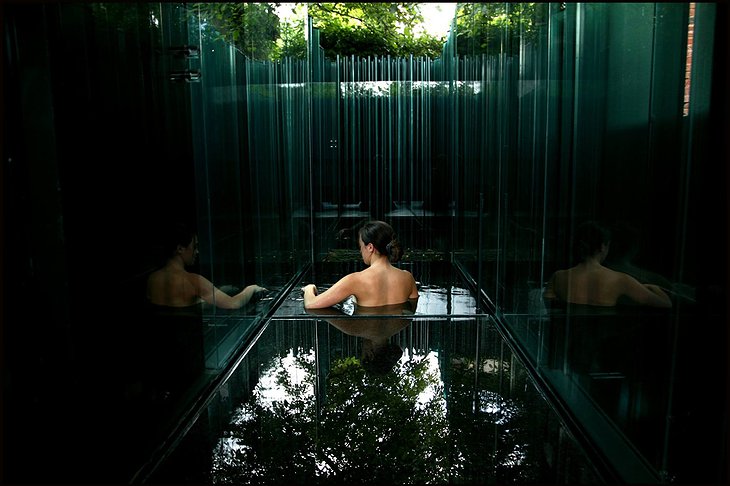 Les Cols Pavellons Onsen Bath with Glass Walls