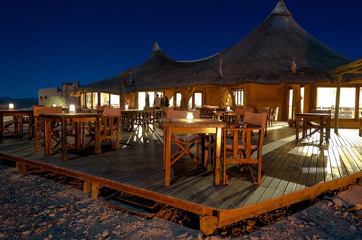 Kulala Desert Lodge terrace in the evening