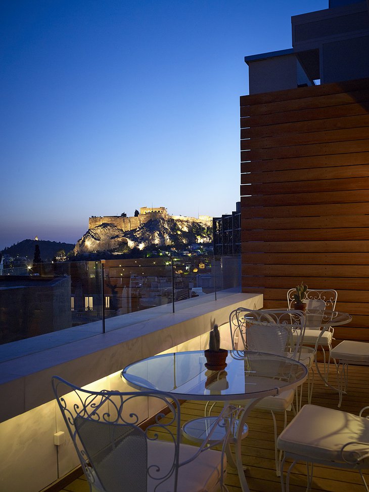 NEW Hotel Athens rooftop drink with Acropolis view at night