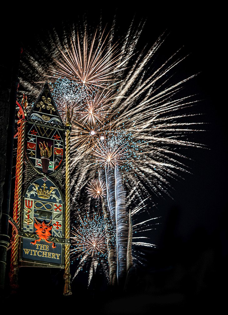 The Witchery by the Castle Sign and Fireworks