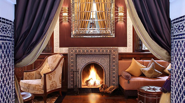 2 bed riad fireplace at the Royal Mansour Marrakech