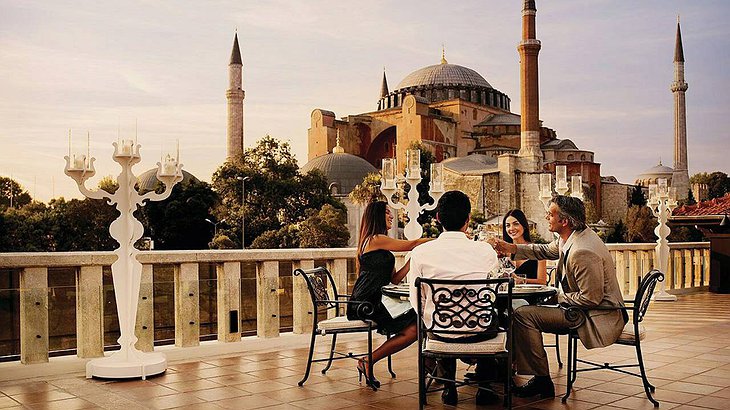 Four Seasons Sultanahmet terrace with Hagia Sophia in the background