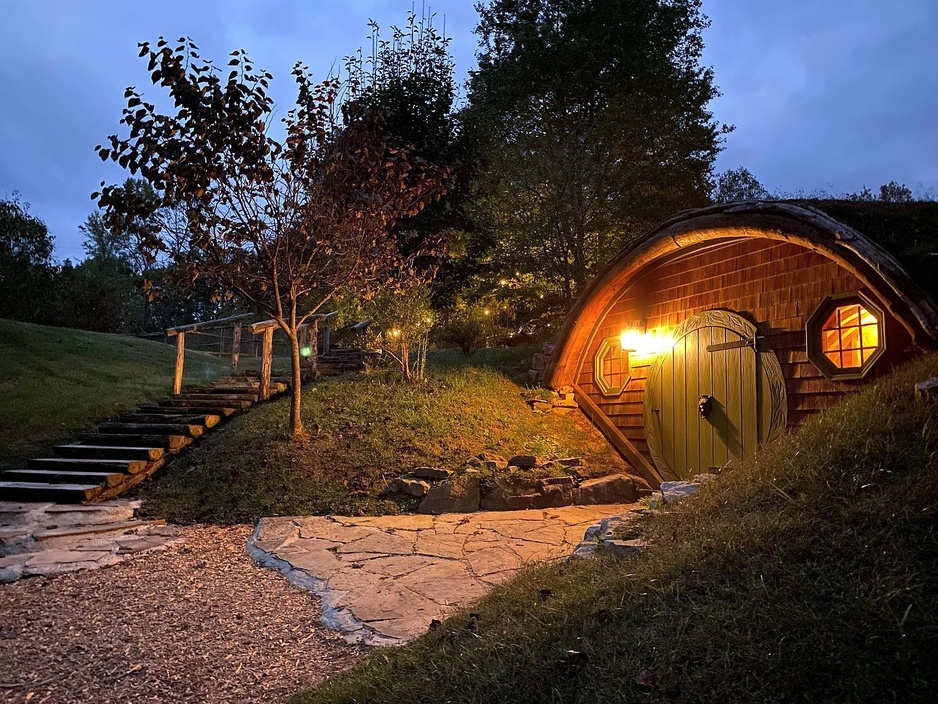 Forest Gully Farms Hobbit Hut at Night