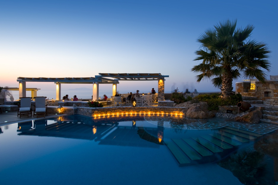Anemomilos Boutique Hotel Poolside Lounge in the Evening