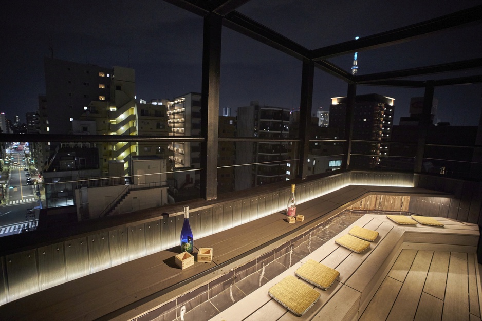 SAKE Bar Hotel Asakusa Rooftop Terrace in the Evening