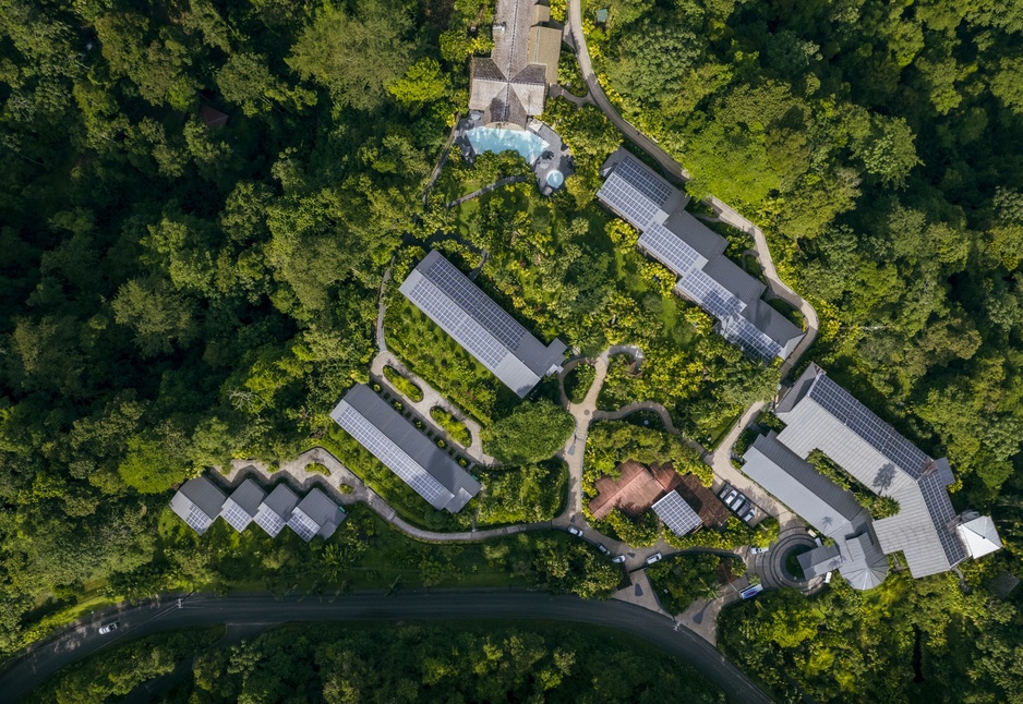 Tabacón Thermal Resort & Spa Buildings with Solar Panels from Above