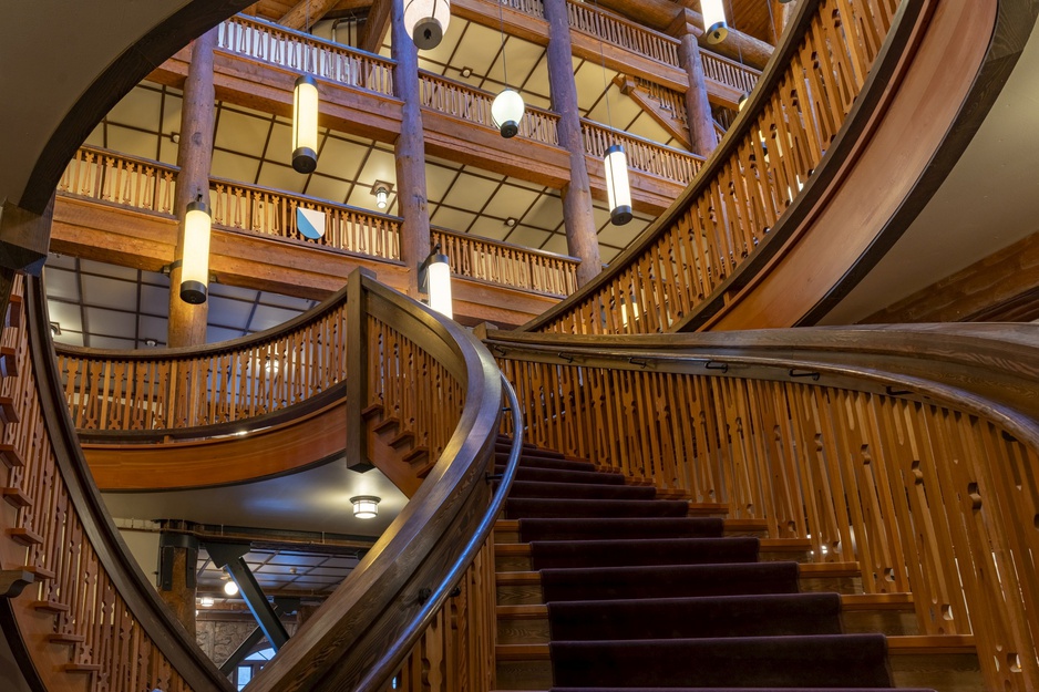 Many Glacier Hotel's Beautiful Wooden Staircase