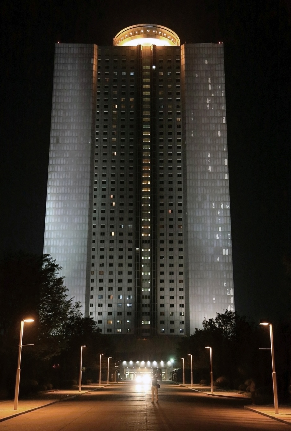 Yanggakdo International Hotel Building at Night